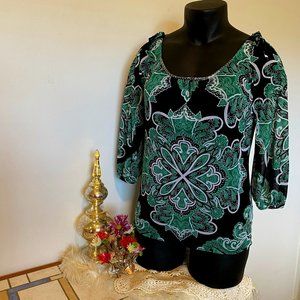 INC Paisley Green Blouse